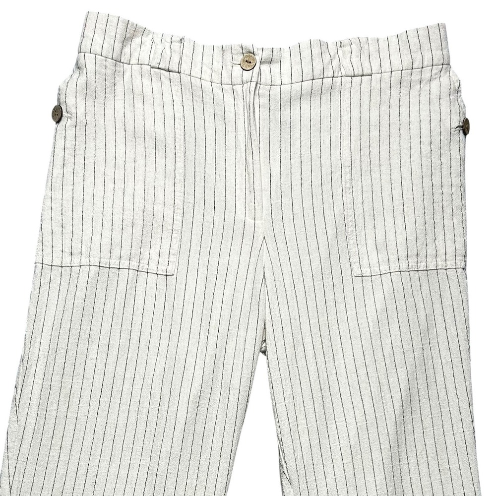 Jones New York Pants Straight Leg Womens 12 Cream Pinstripe Linen‎ Blend